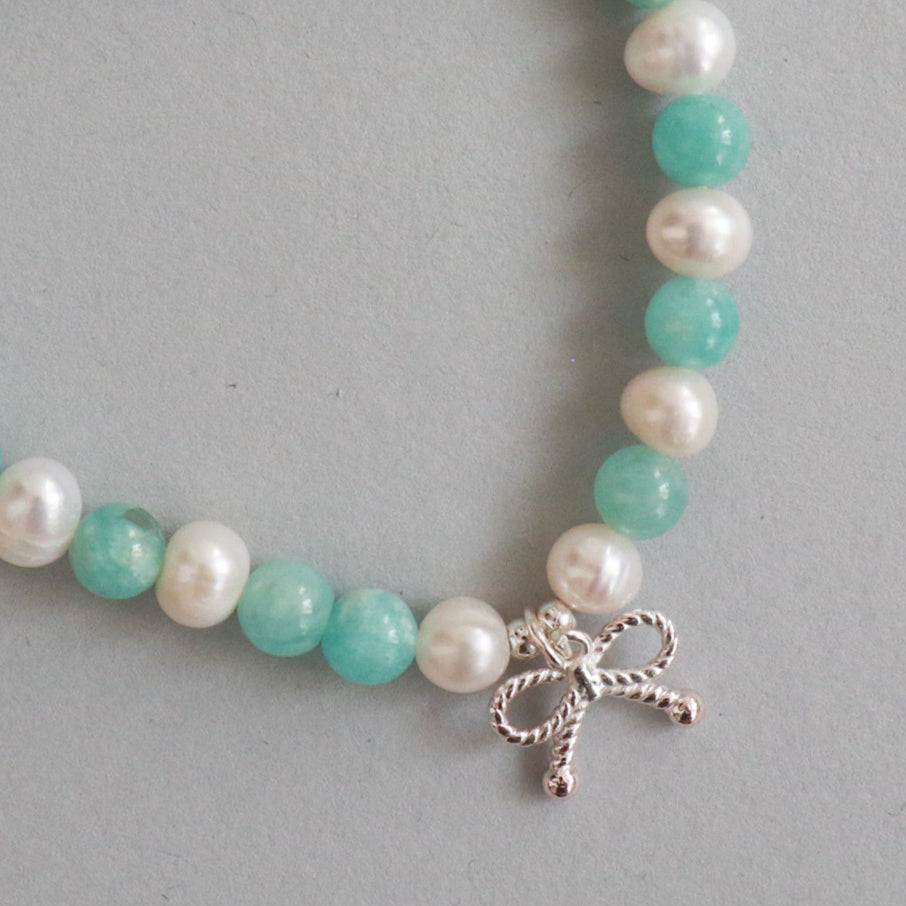 Amazonite & Freshwater Pearl Ribbon Bracelet