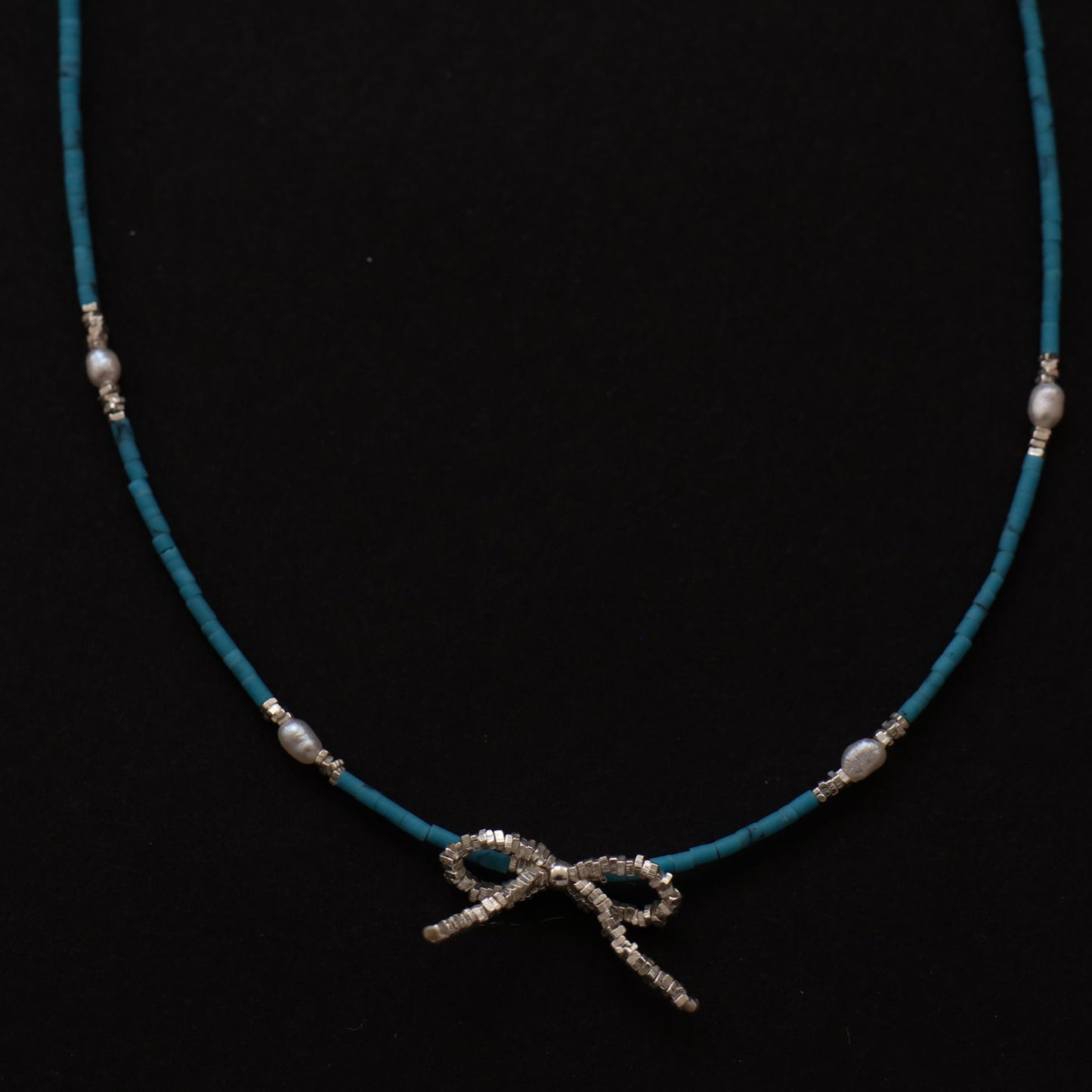 Turquoise and  Silver Bow Necklace