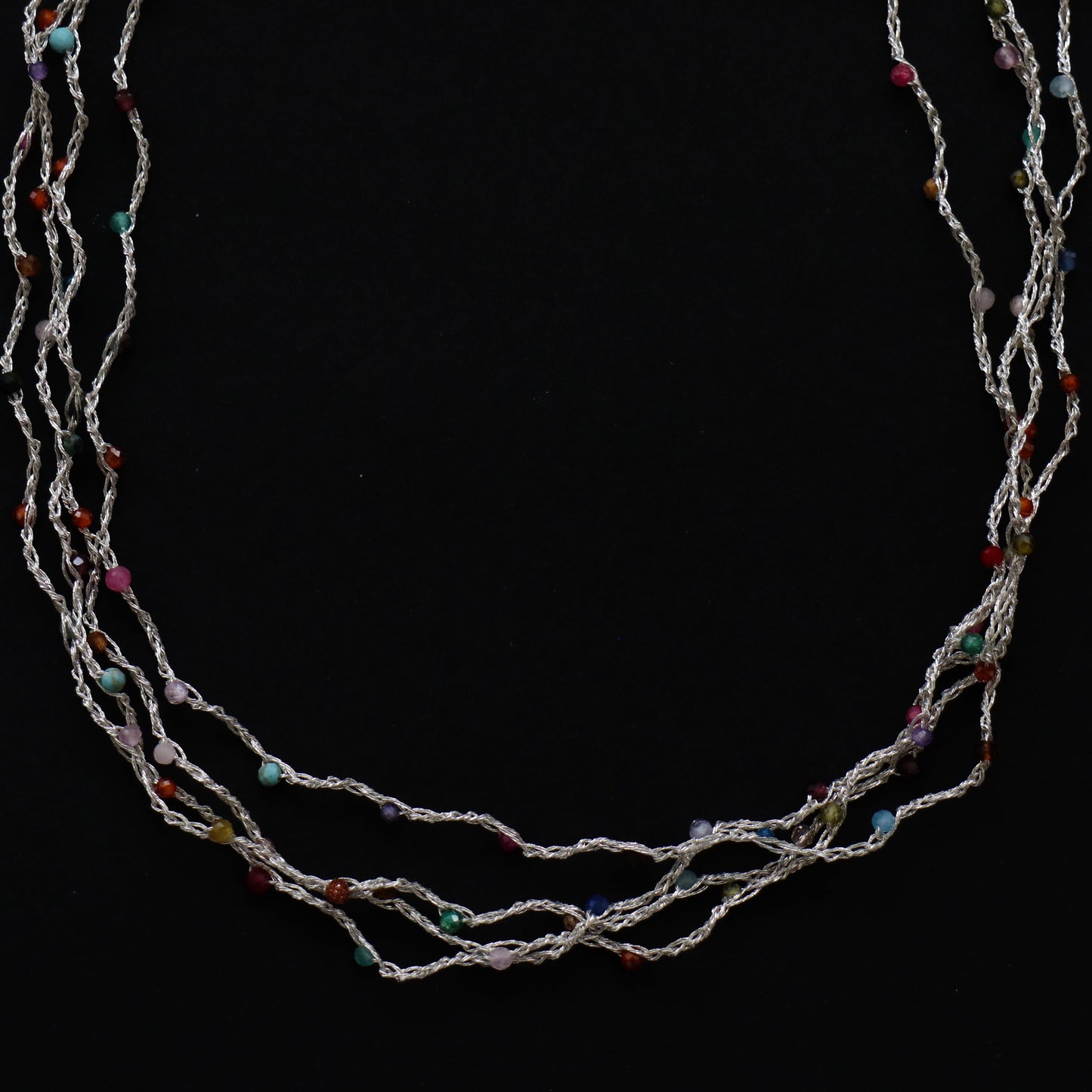 Crocheted Zircon & Silver Necklace