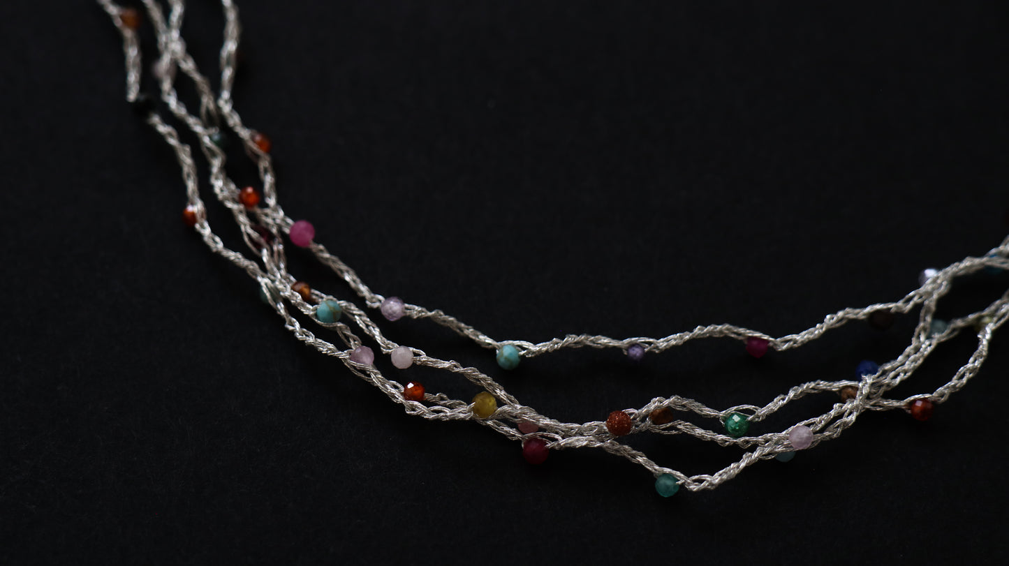 Crocheted Zircon & Silver Necklace