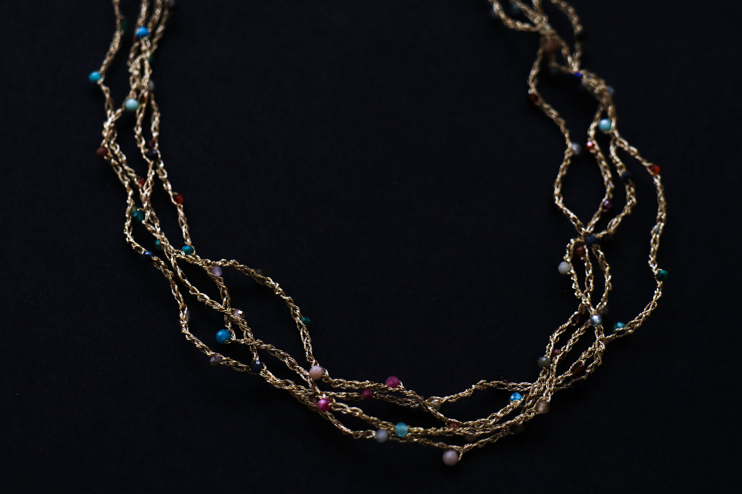 Crocheted Zircon & Gold Necklace