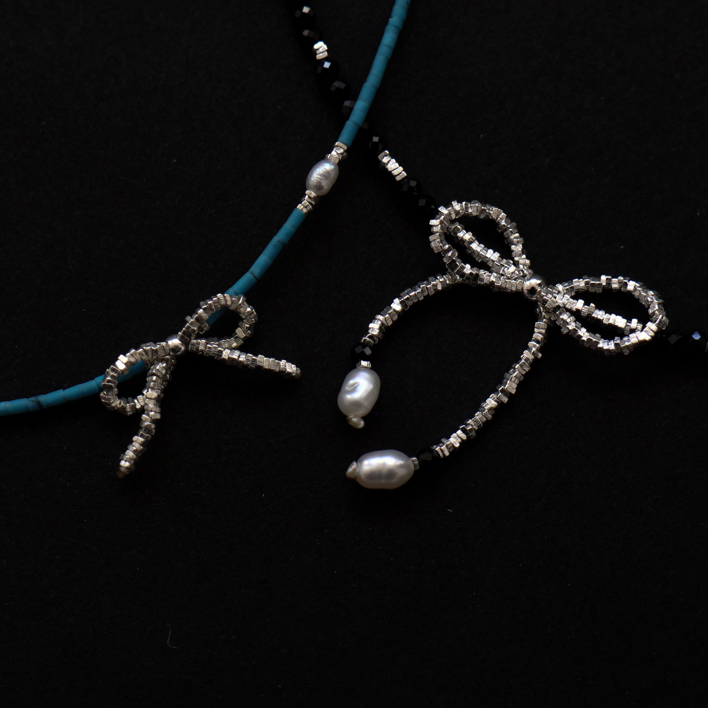 Turquoise and  Silver Bow Necklace