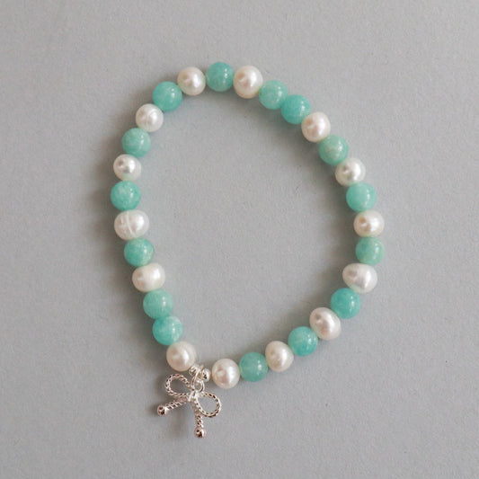 Amazonite &amp; Freshwater Pearl Ribbon Bracelet