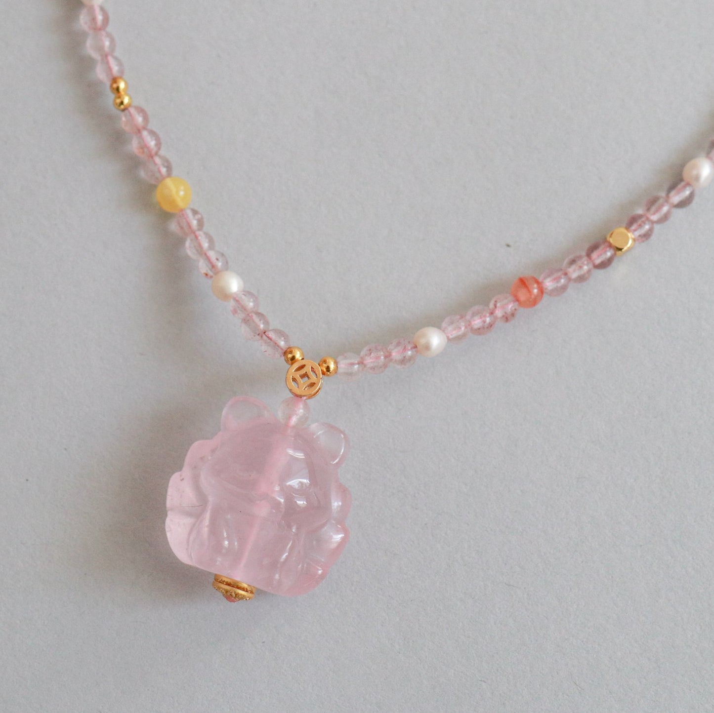 Strawberry Quartz & Rose Quartz Nine-Tails Necklace