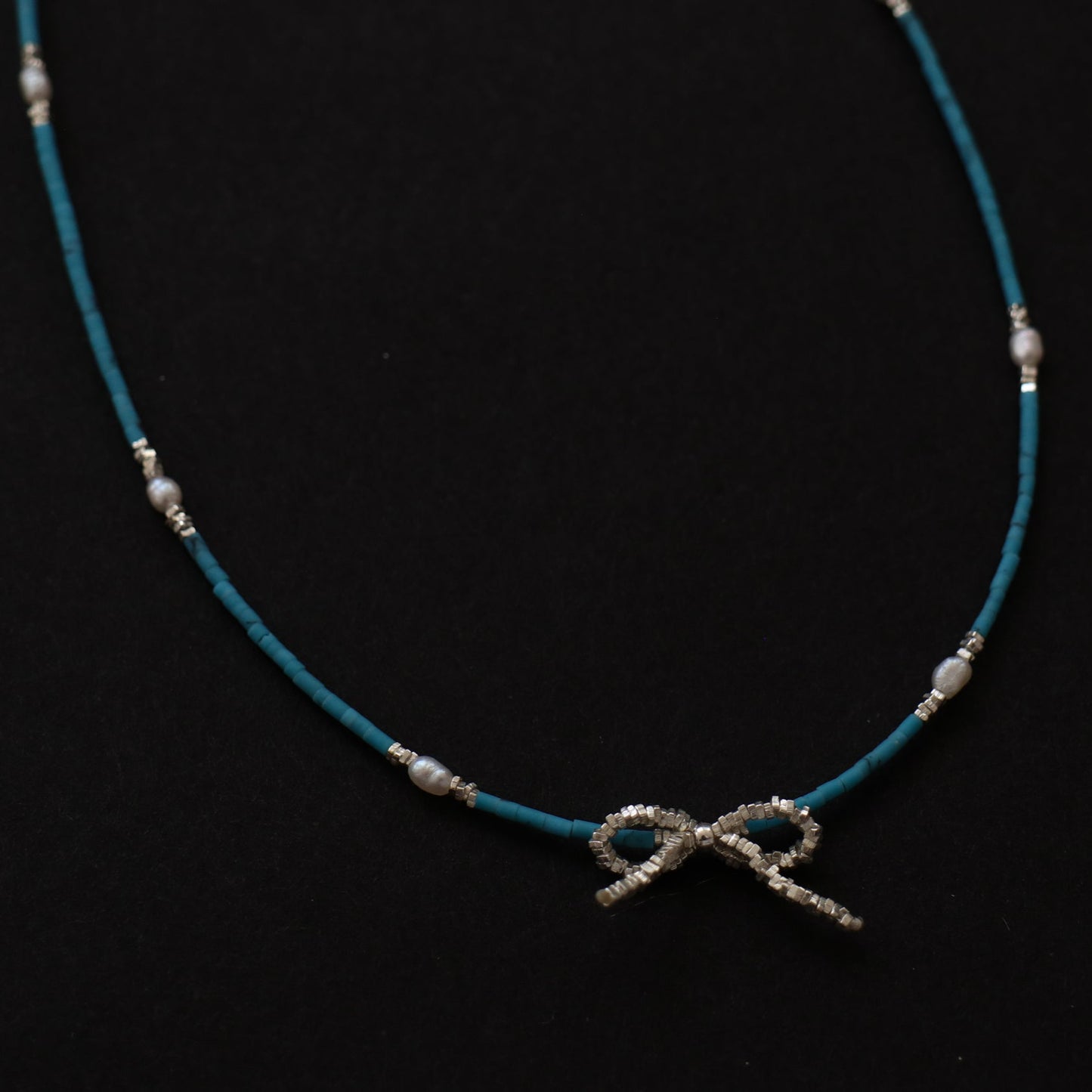 Turquoise and  Silver Bow Necklace