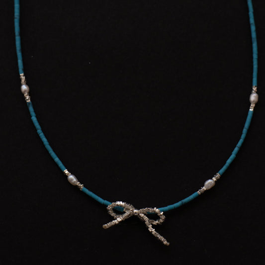 Turquoise and  Silver Bow Necklace