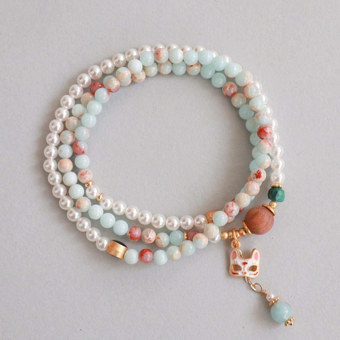 Shoushan Stone & Pearl Wrap Bracelet